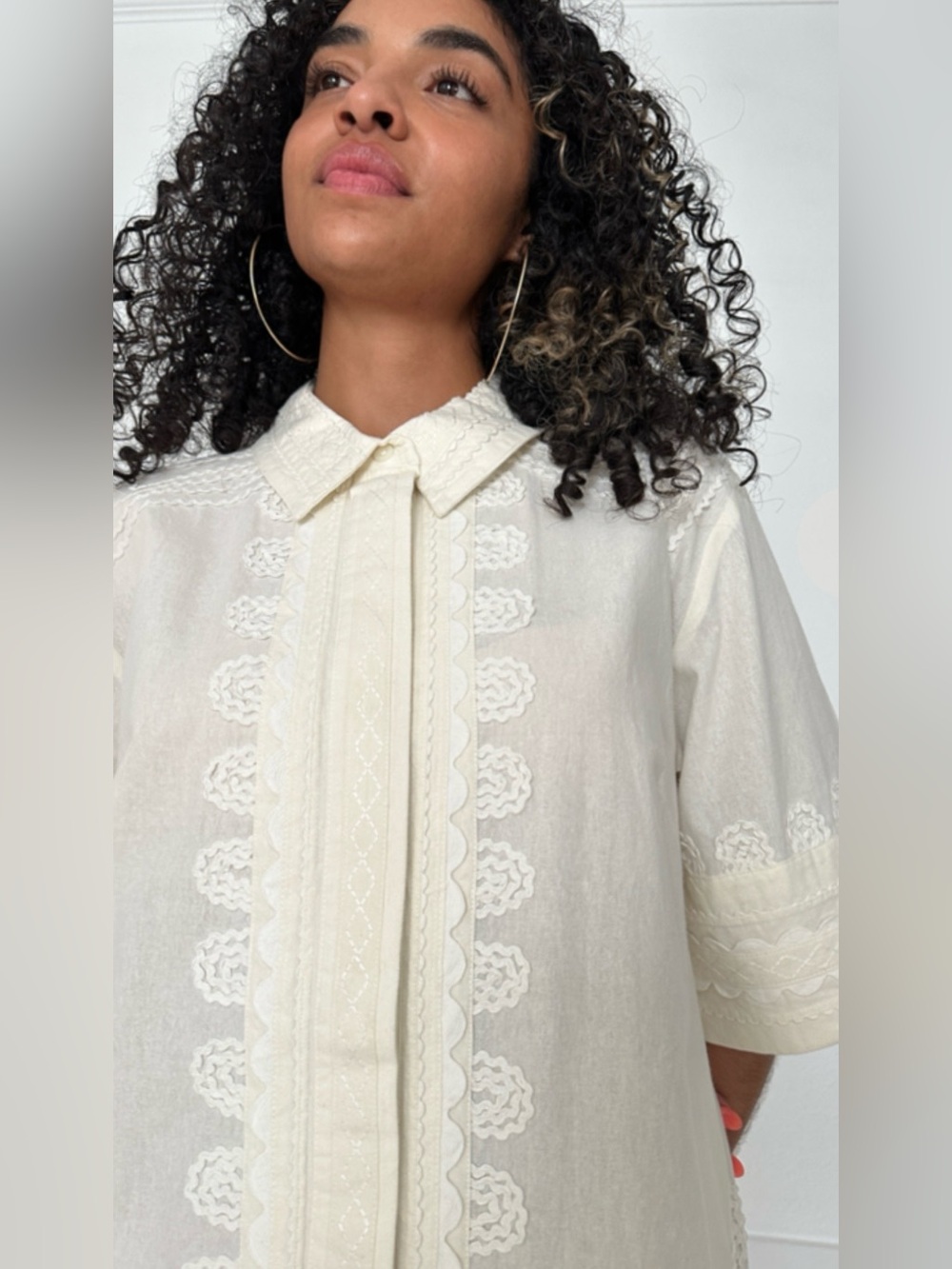 Sea ric rac trim mini shirtdress button up pockets!